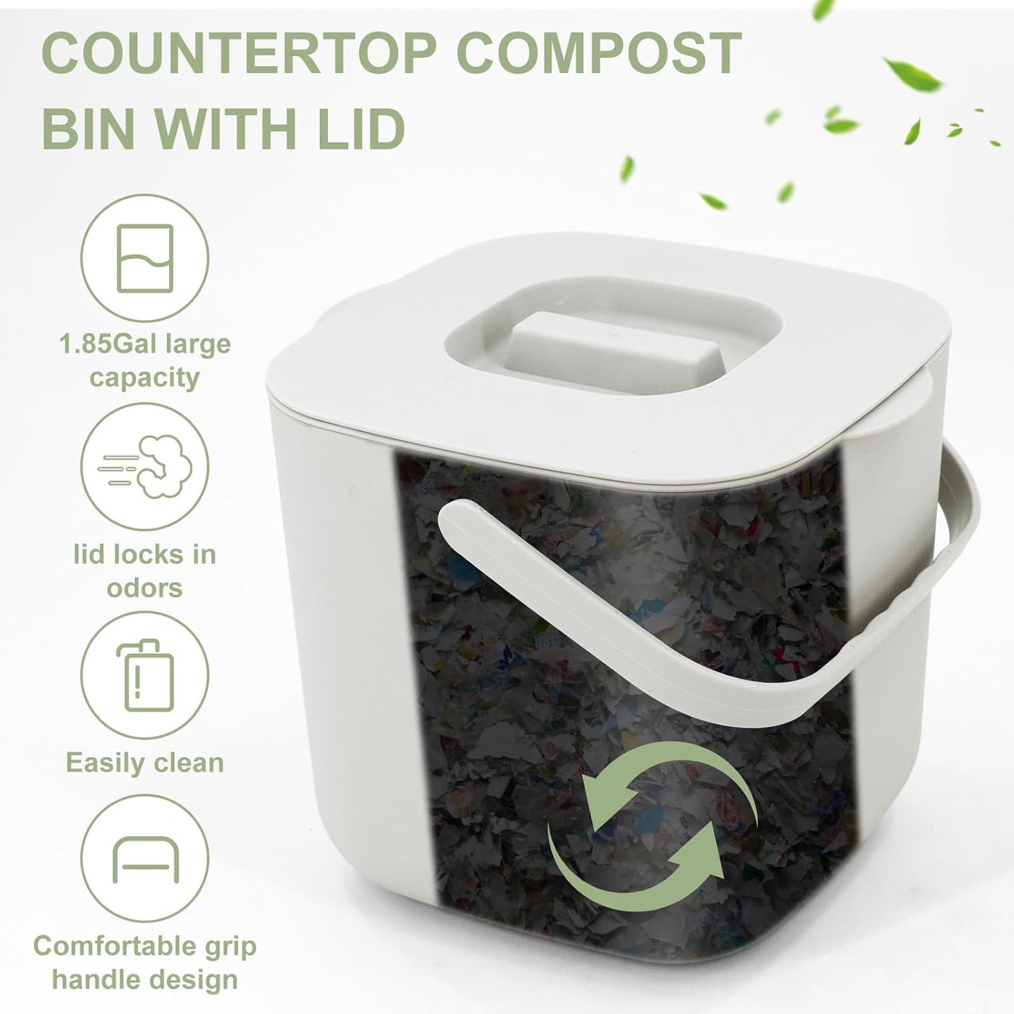 Stylish Kitchen Compost Bin- 1.85 Gal/ 7L Countertop Compost Bin with Lid, Inner Sieve for Separating Liquid from Food, Easy to Clean (White, 1.85GAL)