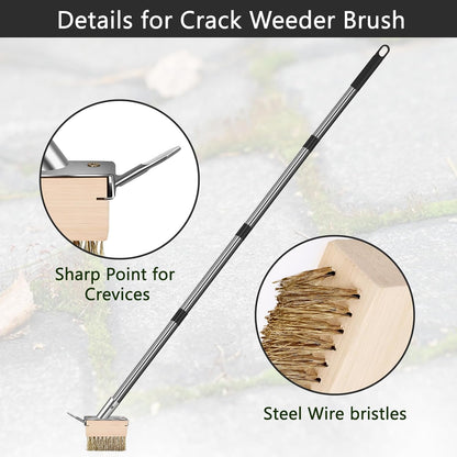 mcwdoit Crack Weeder Tool, Weed Puller Tool with 2 Heads&Scraping Hook, Paver Weeding Moss Remover Brush with Steel Handle for Cleaning Paving Joint Sidewalk Patio Stone Driveway Deck Black
