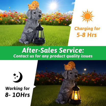 ILLUMINEW Solar Dog Garden Statue with Lantern and Sleeping Cat – Resin Pet Figurine Light for Outdoor Yard Decor, Gifts for Women, Mom, Grandma