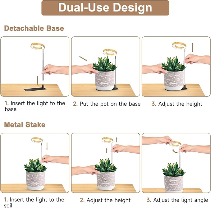 Kullinss Grow Light, 48 LEDs Full Spectrum Plant Lights for Indoor Growing with Detachable Base, 6/12/16H Timer, 3 Color Modes, Height Adjustable, Ideal Small Plant Grow Light for Succulents, Herbs