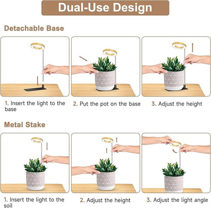 Kullinss Grow Light, 48 LEDs Full Spectrum Plant Lights for Indoor Growing with Detachable Base, 6/12/16H Timer, 3 Color Modes, Height Adjustable, Ideal Small Plant Grow Light for Succulents, Herbs