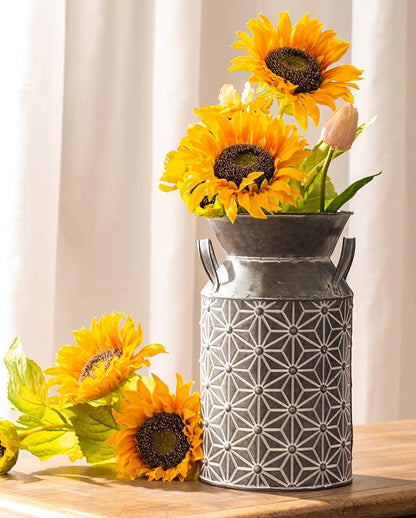 Vintage Galvanized Metal Milk Can, Farmhouse Decorative Flower Vase, Rustic French Country Milk Jug for Home Decor,10.6''H…