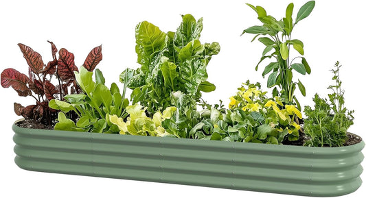 8x2x1ft Oval Galvanized Raised Garden Bed Outdoor 9-in-1 Large Metal Modular Planter Box Raised Beds for Gardening,Vegetables,Fruits,Flowers & Herbs (Green)