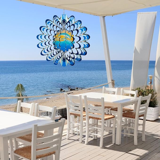 Animated Dolphin Wind Spinner | 3D Holographic Stainless Steel Kinetic Wind Spinners, Magical Dolphins Leaping Illusion, Outdoor Yard Art Garden Decor, Gift for Ocean Lover
