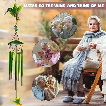 Hummingbird Wind Chimes, Outdoor Metal Wind Chimes Decor for Outside/Indoors, Home, Lawn, Porch, Patio, Gifts,Garden,Yard Decoration (Green Hummingbird)