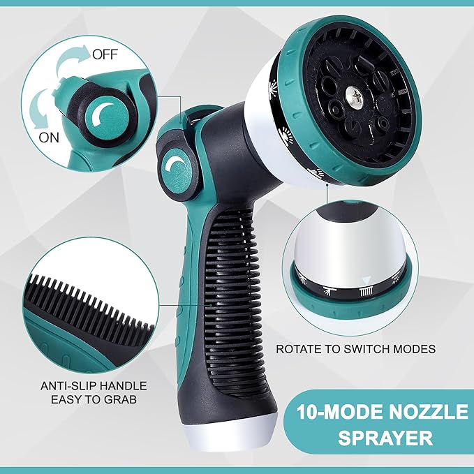 25FT Garden Hose, 304 Stainless Steel Water Hose, Flexible with a 10-Mode Nozzle Sprayer, No Kink, Lightweight, Puncture Proof, Ideal for Yard, Lawn, Outdoor, 5/8'' Outside Diameter