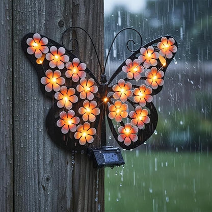 for Women Solar Lights Outdoor Metal Butterfly Wall Decor with 30 Led - 13.5" Outdoor Fence Wall Art,Hanging Decoration for Garden Patio Porch Yard,Xmas Gifts for Mom Grandma