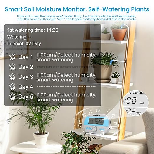 Sainlogic Automatic Plant Waterer for 15 Potted Plants, Smart Self Watering System with Humidity Monitor Display，Deep Root Irrigation, IP64 Programmable Timer for Vacation, Travel, Indoor Garden