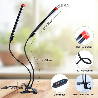 Clip Grow Lights for Seed Starting with Timer, Full Spectrum Brightest Plant Growing Lamps for Indoor Plants, Bonsai, Seedlings, 18 Watt Home Plug But Not 10W Adapter