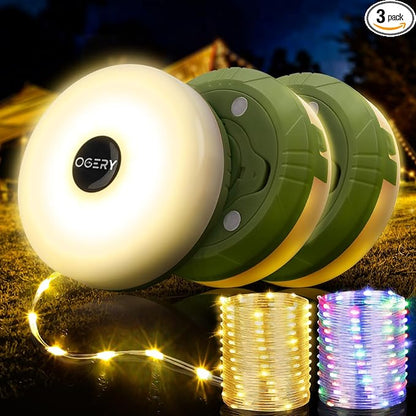 OGERY 3-Pack Camping String Lights, 4 in 1 Quick Storage 32.8FT Rechargeable Indoor Outdoor Fairy Lights String with 8 Lighting Modes, Hanging Portable LED for Christmas Decor Patio Party Essentials