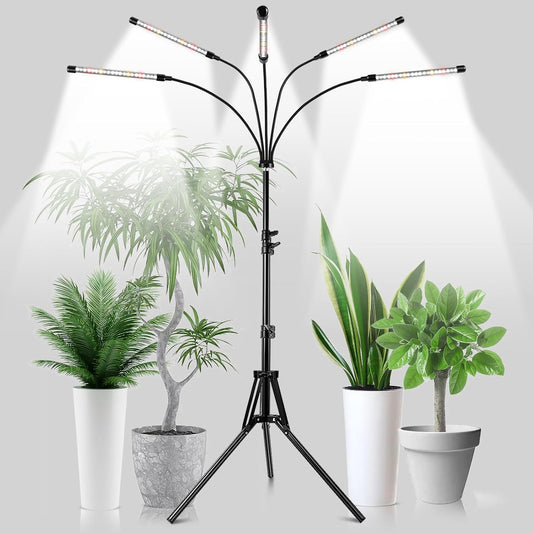 Garpsen Grow Lights for Indoor Plants, 5 Heads Full Spectrum Grow Light with Adjustable Tripod Stand, 100PCS LEDs Plant Light for Indoor Plants with 6/12/16H Timer and 3 Light Modes