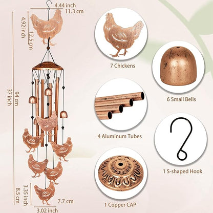 Chicken Wind Chimes for Outside, Metal Windchimes Outdoors, Chicken Gifts for Women/Men, Memorial/Birthday Gifts, Garden Decor for Outside, Patio or Yard, Durable Chimes for Outdoors