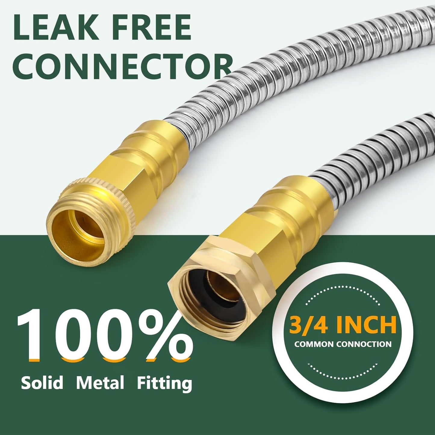 Metal Garden Hose 50 ft with 10 Function Sprayer Nozzle, Lightweight Stainless Steel Water Hose with 3/4" Solid Fittings, Flexible Kink Free Leak Proof for Yard, Patio, Outdoor & Car washing