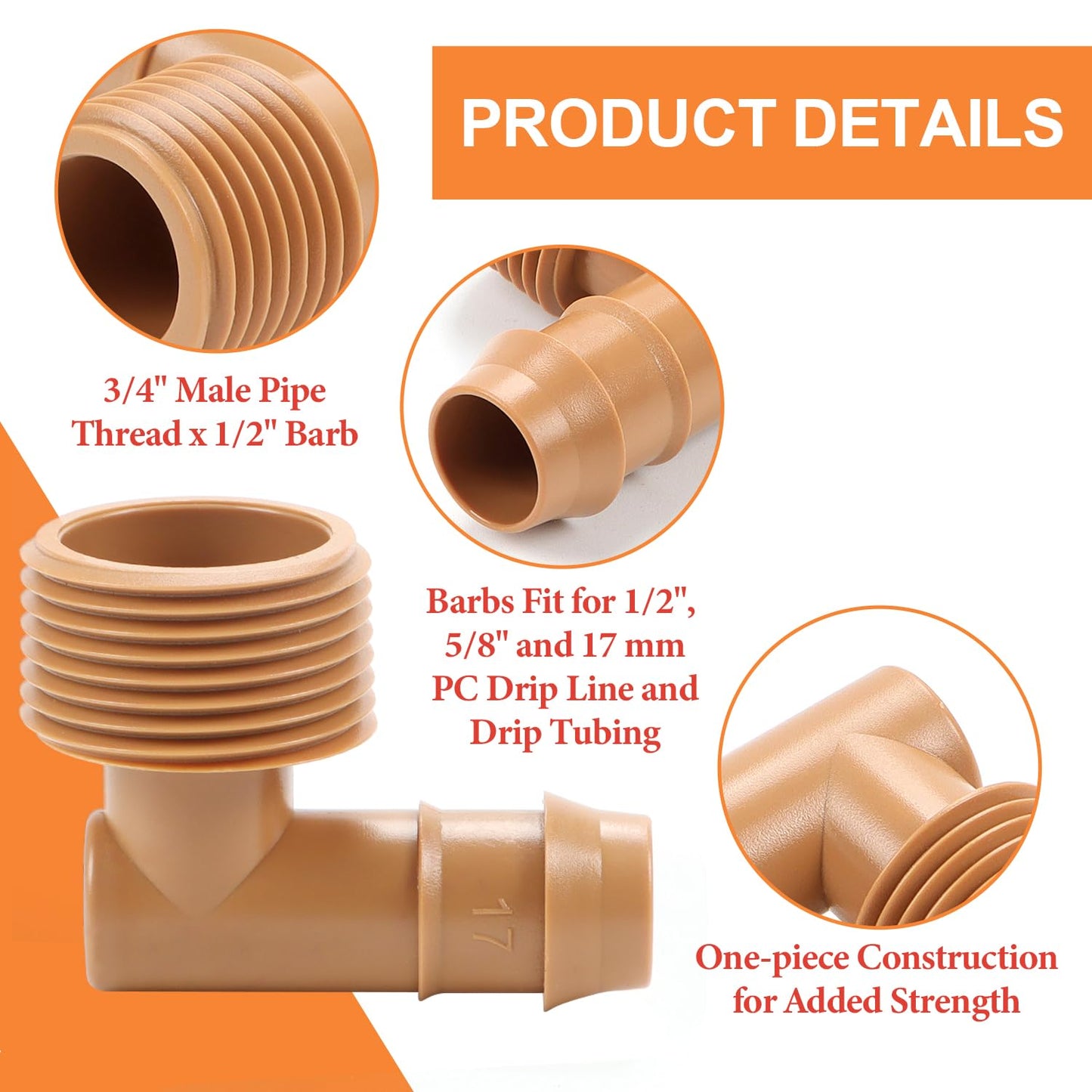 12 Pieces 3/4 Inch PVC to 1/2 Inch Drip Irrigation Adapter Fittings, 3/4" Male Pipe Thread(MPT) x 1/2" Drip Line Barbed Elbow Connectors 3/4-in PVC to 1/2-in Poly Tubing Adapter