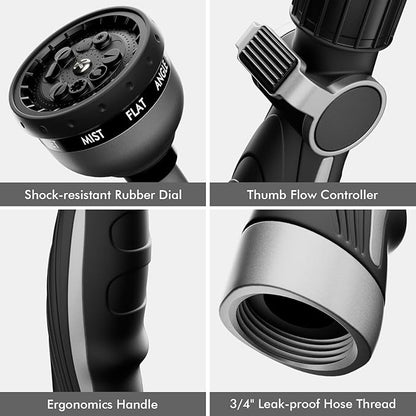 RESTMO Watering Wand Heavy Duty, Metal Garden Hose Wand with Thumb Flow Control, 15-Inch Long Hose Nozzle Sprayer with 10 Spray Patterns, Ideal to Water Hanging Baskets and Shrubs, Silver