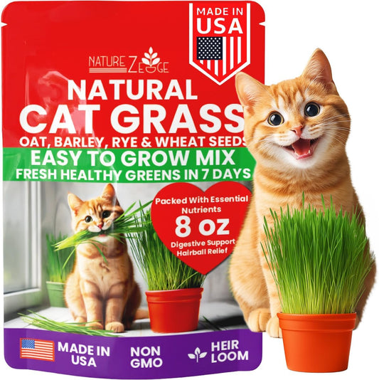NatureZ Edge Premium Cat Grass Seeds for Indoor Cats, Non GMO - 1/2 lb Oat, Wheat, Barley & Rye Grass for Indoor Cats, Cat Plant, Kitty Lawn, Pet Grass, Hierba para Gatos, Made in USA