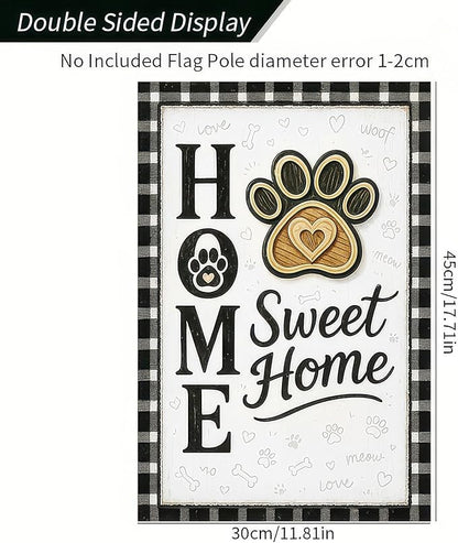 Garden Flags 12x18 Inch Home Sweet Home Garden Flag Paw Print Design Black and White Plaid Border Outdoor Decorative Flag for Pet Lovers Yard Flag for Porch Lawn