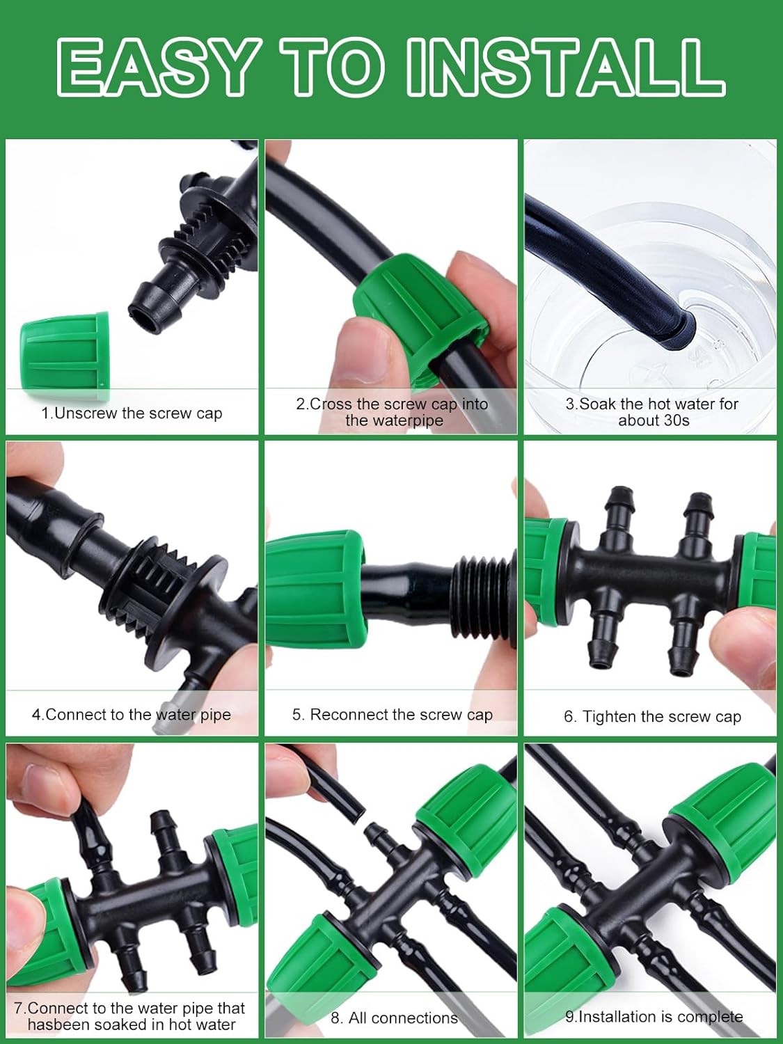 Kalolary 20PCS Barbed Tee 1/2" to 1/4" Drip Irrigation Fittings, Anti-Drop Barbed Hose Parts Connectors for 12mm/16mm to 4mm/7mm Drip Systems 6 Way Adapter（Green）