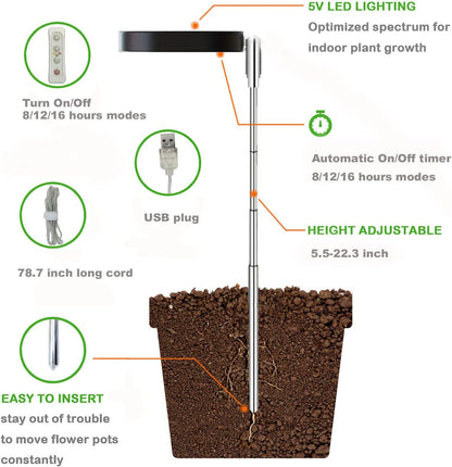 yadoker Plant Grow Light, LED Growing Light Full Spectrum for Indoor Plants,Height Adjustable, Automatic Timer, 5V Low Safe Voltage,Idea for Small Plant Light