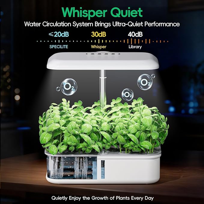 SPECILITE Hydroponics Growing System Kit, 14 Pods Smart Indoor Herb Garden with Grow Light, WiFi & App Control, Quiet Pump, 5L Water Tank, Automatic Timer Planter for Gardening Gifts, White