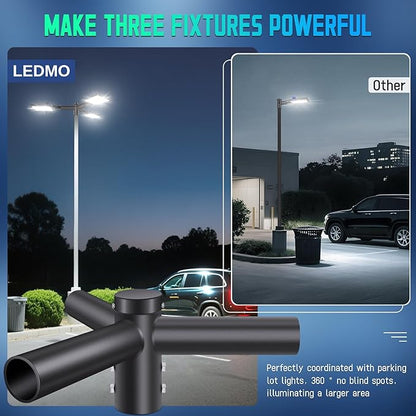 ledmo Triple Bracket Tenon Adaptor, 120° 2-3/8" Round Adjustable Slip Fitter Mount Pole Bracket, Heavy Duty 3 Outdoor Lights Mounting Spoke Arm for Parking Lot Street Light Floodlight