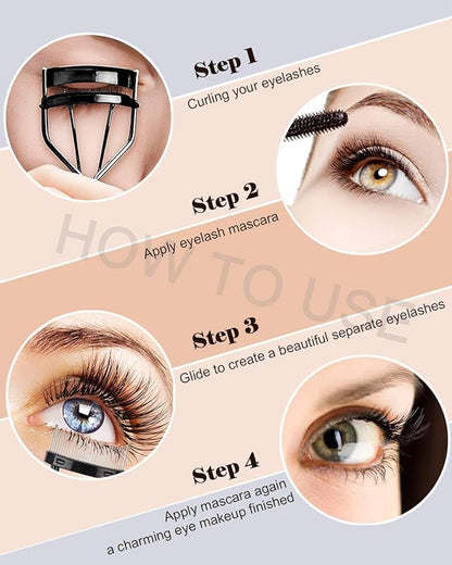 Eyelash Curler Kit Metal Lash Curlers with Eyelashes Separator Comb Tools & 6 Replacement Refill Pads (Black)