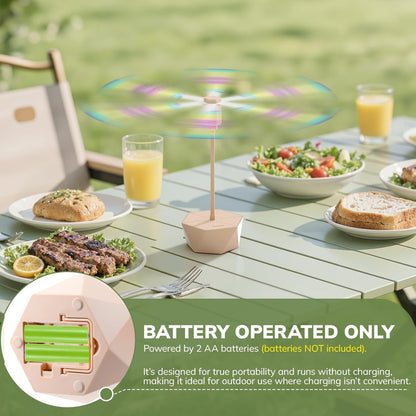 Portable Battery Powered Fly Fans for Tables Up to 15 Hours Working Time, 4-Pack Indoor Outdoor Food Fan with Flexible Goose-Neck Blades for Home Restaurant Party Picnic Patio BBQ, Lotus Pink