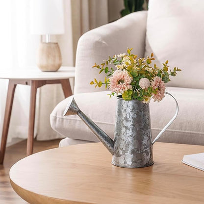 MyGift 5 Inch Small Rustic Galvanized Metal Decorative Vases in Vintage Style Watering Can Design for Dried Flowers and Artificial Plants, Set of 2 - Handcrafted in India