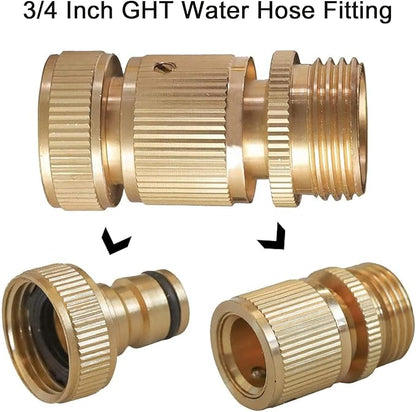 Garden Hose Quick Connector, Solid Brass 3/4 inch GHT Thread No-Leak Water Hose Fittings for Quick Connect and Release, Male and Female Garden Hose Adapter (2 Pack)