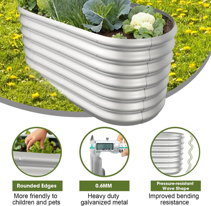 4x2x2ft Oval Galvanized Raised Garden Bed Kits Outdoor Large Metal Modular Planter Box 9-in-1 Raised Beds for Gardening,Vegetables,Fruits,Flowers & Herbs (Silver)