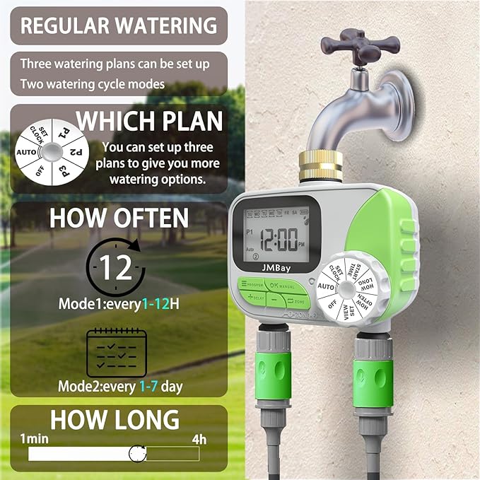 Sprinkler Timer Water Timer for Garden Hose 2 Zone, Auto Faucet Hose Timers and Irrigation System for Yard Greenhouse, Waterproof Digital Sprinkler Controller with Pure Brass Inlet for Lawn