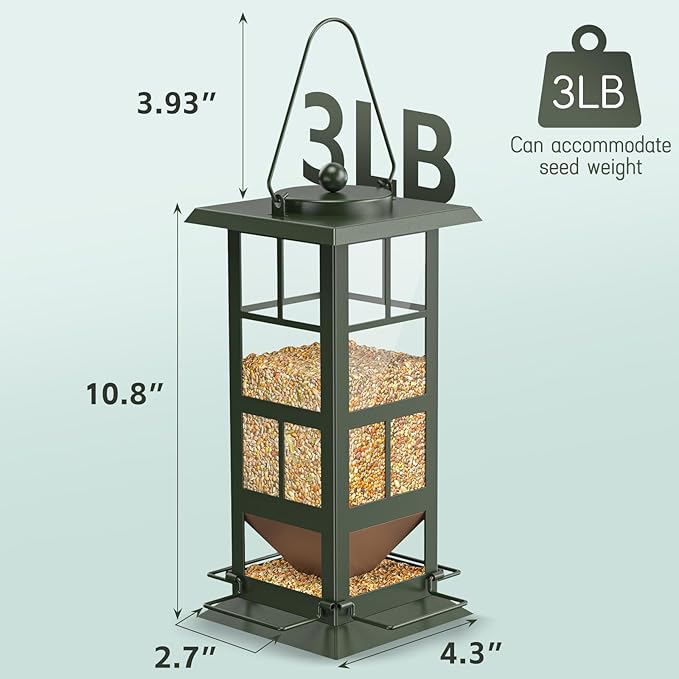Wildpark Wild Bird Feeders for Outdoors - Small Metal Hanging 4 Port Bird Feeder with Drainage Holes, Easy to Fill Weatherproof Design - Attracts Cardinals, Blue Jays & More