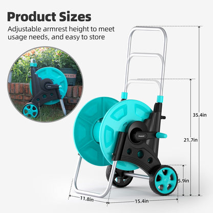 Garden Hose Reel for Outside,Hold Up to 100 ft of 5/8’’ Hose,Portable Hose Reel Cart with Adjustable Armrests and 2 Wheels,Durable Water Hose Holder for Garden, Yard, Lawn