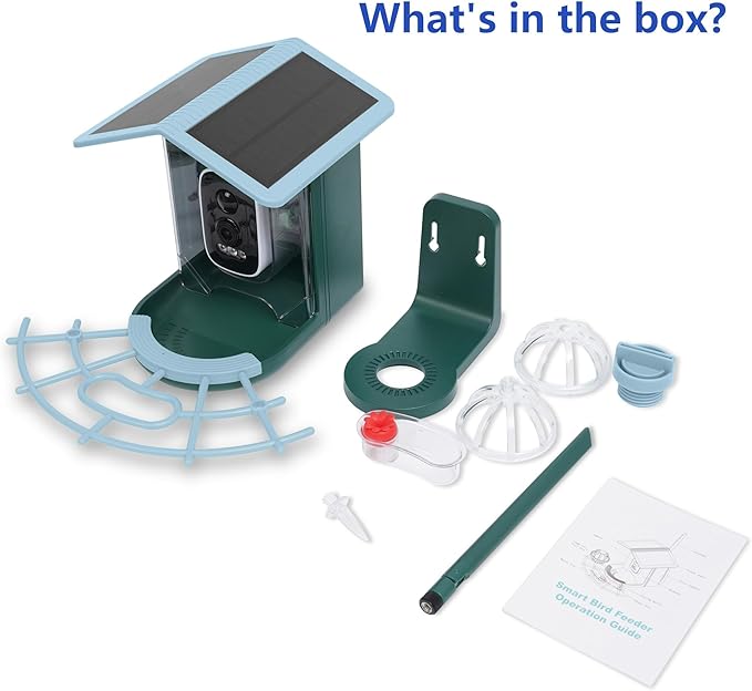 Bird Feeder with Camera, AI Birds Identification, Solar Powered, Live View, Instant Alerts, Capture Bird Videos, 2K HD Camera, Ideal Gift for Family and Enthusiasts (Blue)