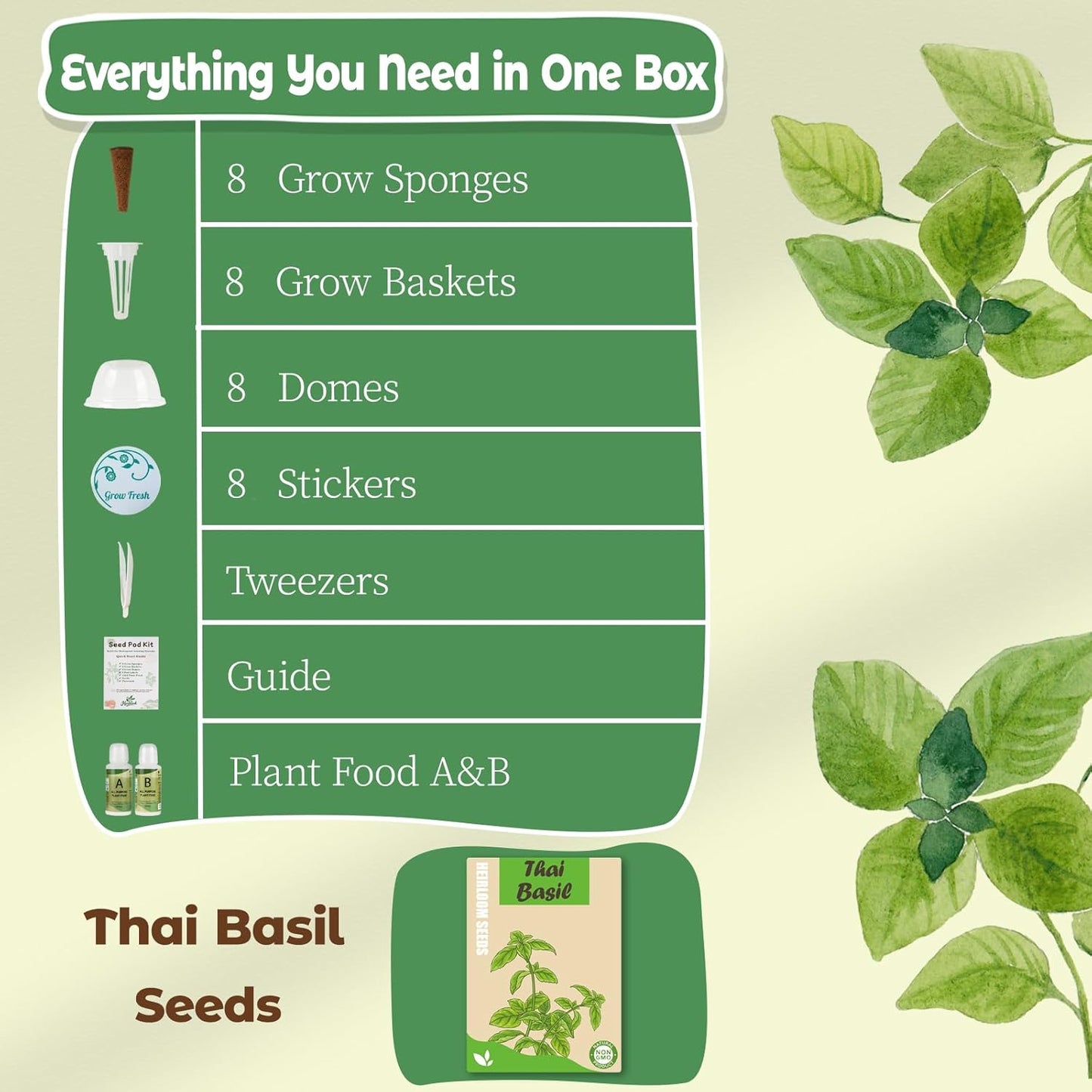 Basil Seed Pods Kit Hydroponic - Refill Herb Pod for All Indoor Herb Garden, 8 Grow Pods with Seeds of Thai Basil, Compatible with All Hydroponics Growing Systems