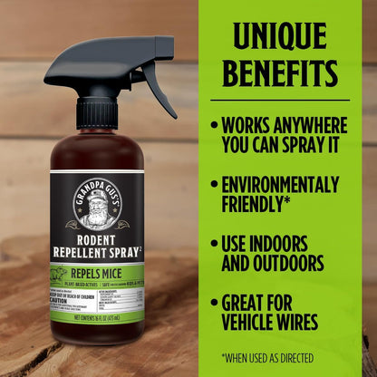 Grandpa Gus's Rodent Repellent Spray, Peppermint & Cinnamon Oil, Prevents Mouse/Rats from Nesting & Chewing on Wires, 16 fl oz (Pack of 1)