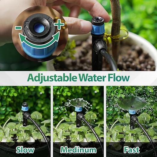 RedChili 25 Pieces Drip Emitters for 1/4" Drip Irrigation Tubing, Adjustable 360 Degree Vortex Drip Emitters with Stake 360° Full Circle Umbrella Shape Pattern Garden Irrigation Micro Drippers