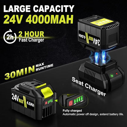 Cordless Leaf Blower, 550CFM (160MPH) Brushless Turbo Blower, 24V High Power Battery Powered Leaf Blowers with 2x4.0Ah Battery & Charger, Electric Blowers Variable Speeds for Lawn&Garden