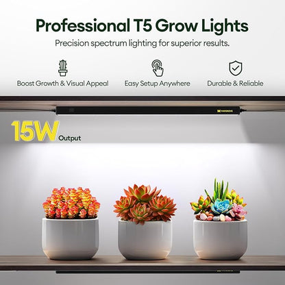 Plant Grow Lights 2FT, Blue-Rich Full Spectrum 5000K, 60W(4 x 15W), T5 LED Grow Light Strips for Indoor Plants and Succulents, High PPFD, Linkable, Black, 4-Pack