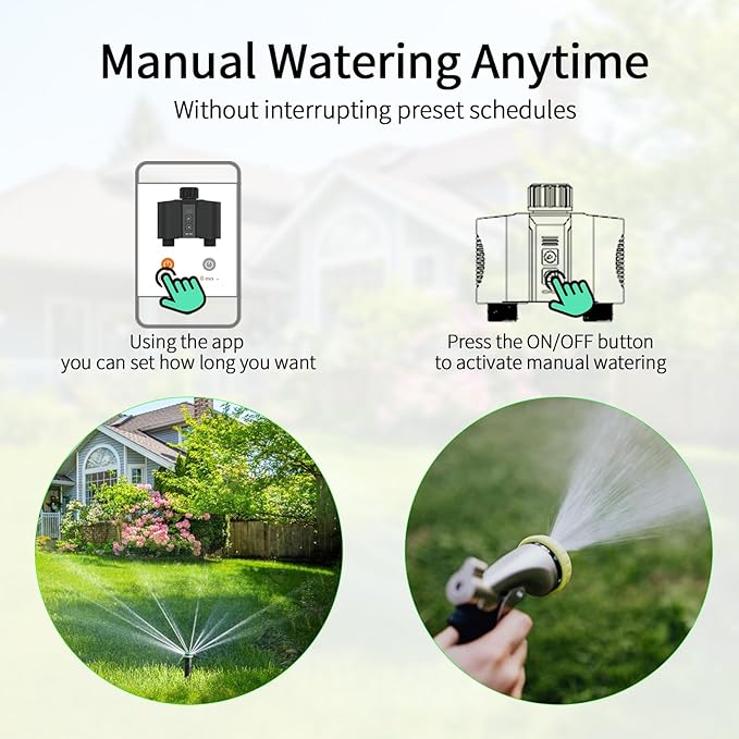WiFi Water Timer for Garden Hose, Sprinkler Timer with 2 Outlet for Lawns and Yard, Rain Delay/Remote/Manual/Automatic Drip Irrigation System Programmable Faucet