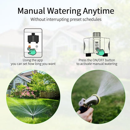 WiFi Water Timer for Garden Hose, Sprinkler Timer with 2 Outlet for Lawns and Yard, Rain Delay/Remote/Manual/Automatic Drip Irrigation System Programmable Faucet