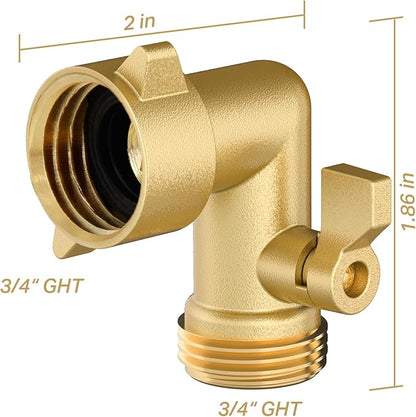 Twinkle Star 90 Degree Garden Hose Elbow with Shut Off Valve 2 Pack, 3/4" Heavy Duty Hose Adapter with 2 O-rings, Solid Brass Gooseneck Garden Hose Connector