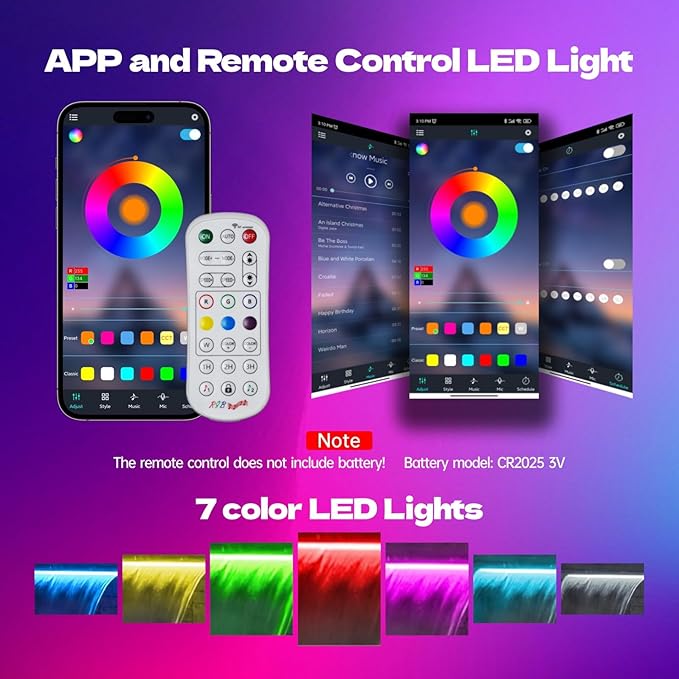 Pool Waterfall Spillway Stainless Steel Pond Fountain, APP Control Colorful LED Lighted Outdoor Black Fountains, Water Flow Spillways Kit for Koi Pond, Swimming Pool, Garden-11.8"x7.8"x3.9"