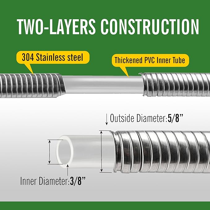 SKYWARD 304 Stainless Steel short Garden Hose 4 ft with Female to Female Metal Connector,Easy to Use & Store, Anti-Leakage Hose, High Water Flow (4ft)