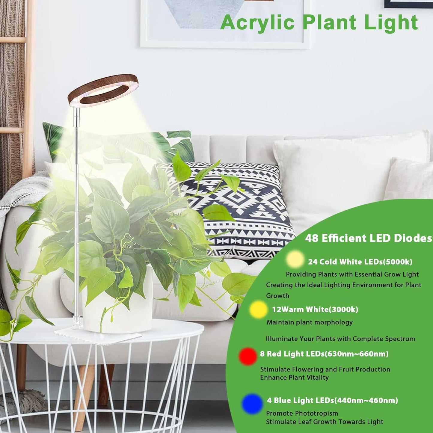 yadoker Plant Grow Light, LED Growing Light Full Spectrum for Indoor Plants,Height Adjustable, Automatic Timer, 5V Low Safe Voltage,Idea for Small Plants