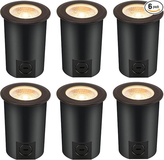 [6 Pack] CLOUDY BAY 9W LED Landscape Well Lights,2700K/3000K/3500K/4000K/5000K Selectable,Low Voltage 12V/24V Ground Lighting,Waterproof Outdoor In Ground Lights for Uplights,Transformer Excluded
