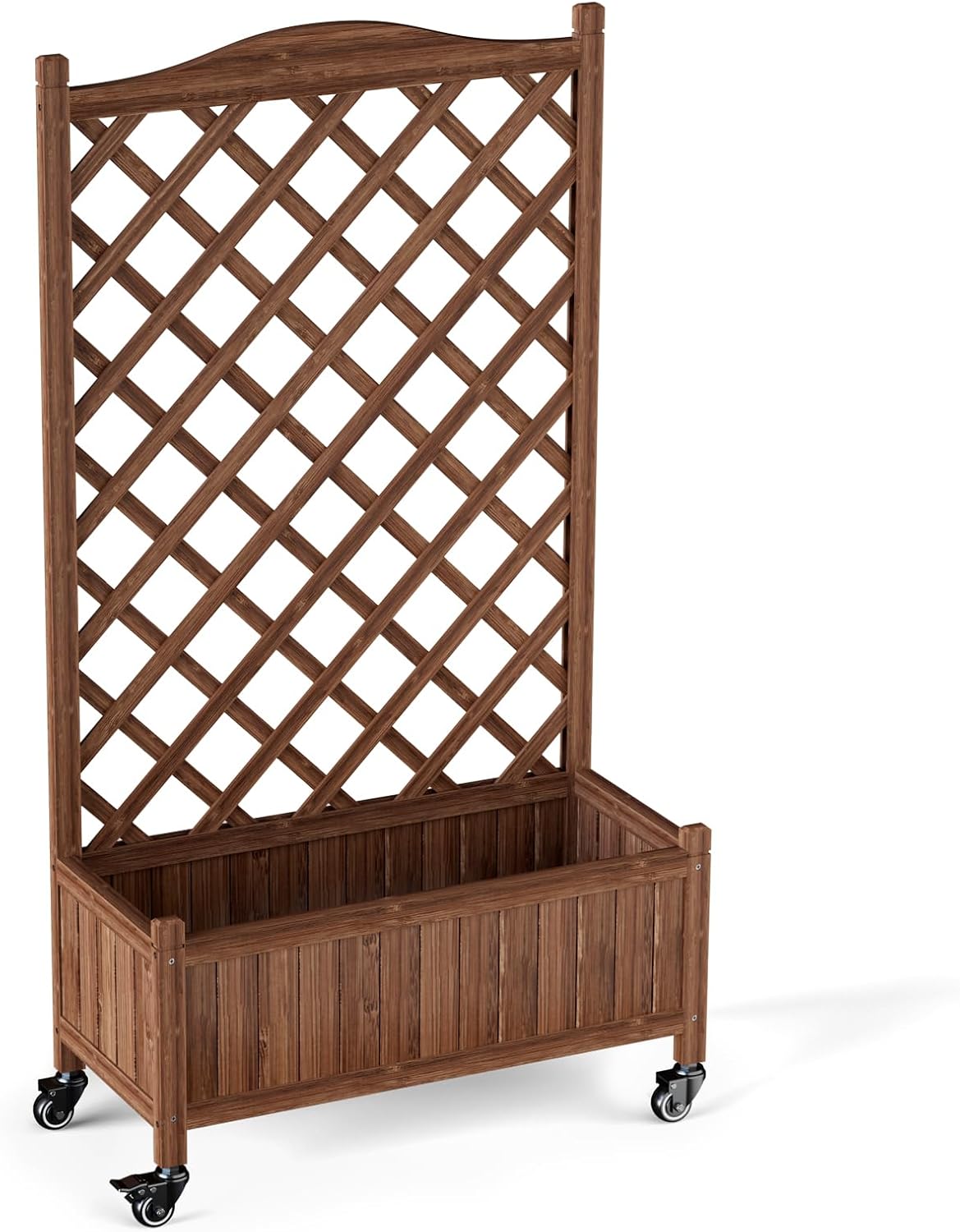 Upgraded 2-Pack 50" Tall Trellis Planter Box with Wheels, 49.8"H × 27.6"W × 13.0"D Solid Fir Wood Raised Garden Bed & Lattice Privacy Screen, Rolling Planter with Drainage for Patio/Garden
