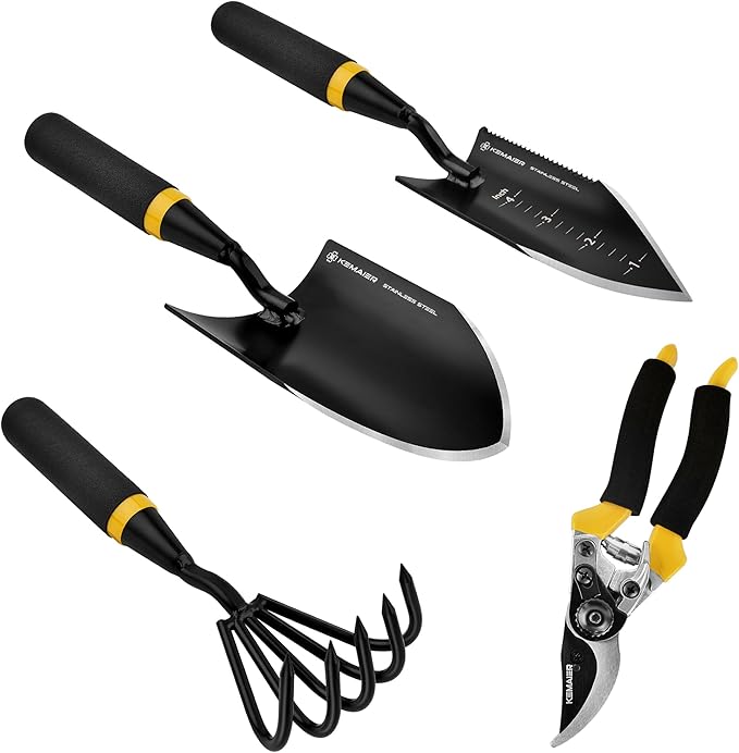 Garden Tool Set with Heavy Duty Stainless Steel, Gardening Hand Tools and Supplies with Durable Storage Case, 4-Piece for Weeding Planting and Cultivating