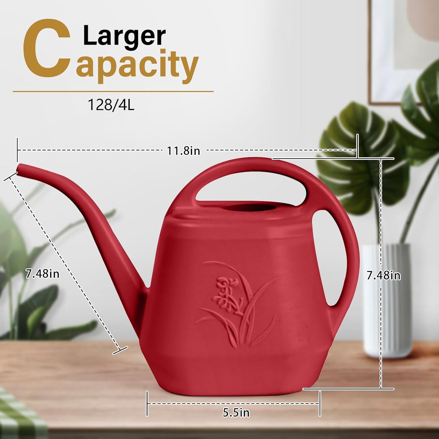 Watering Can - for Home Plant Garden - 1 Gallon - Wine Red