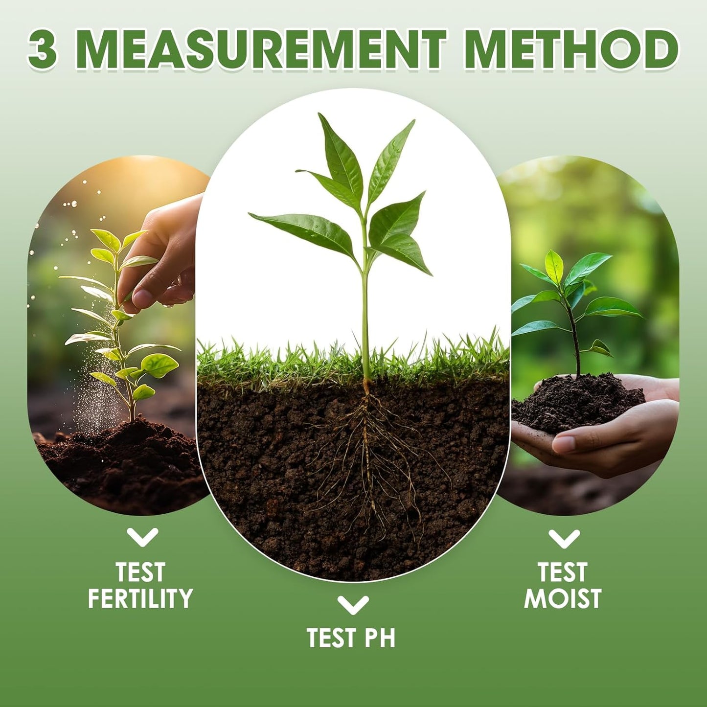 Soil Test Kit, 3 in 1 Soil Moisture Meter/Soil pH Meter/Fertility for Gardening - No Battery Required Large Dial Soil PH Meter Garden, Lawn, Farm, Indoor & Outdoor